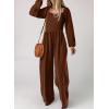 imageDokotoo Womens Casual Loose Overalls Jumpsuits One Piece Long Sleeve Wide Leg Long Pant Rompers With PocketsChestnut