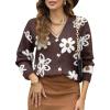 imageDokotoo Cardigan Sweaters for Women Open Front Long Sleeve Button Down VNeck Knit Floral SweaterBrown