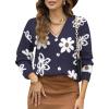 imageDokotoo Cardigan Sweaters for Women Open Front Long Sleeve Button Down VNeck Knit Floral SweaterNavy Blue