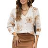 imageDokotoo Cardigan Sweaters for Women Open Front Long Sleeve Button Down VNeck Knit Floral SweaterWhite