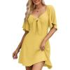 imageDokotoo Womens Dresses 2025 Summer Fall Deep V Neck Elegant Bow tie Mini Dress SXLYellow Cream