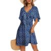 imageDokotoo Womens Dresses 2025 Summer Fall Deep V Neck Elegant Bow tie Mini Dress SXLZ Blue