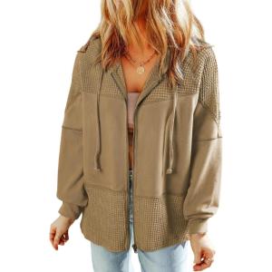 imageDokotoo Waffle Knit Hoodies for Womens Zip Up Jackets 2025 Drawstring Fall Casual JacketsNo Pocketscamel
