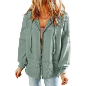 imageDokotoo Waffle Knit Hoodies for Womens Zip Up Jackets 2025 Drawstring Fall Casual JacketsNo Pocketslaurel Green