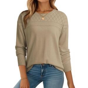 imageDokotoo Womens Casual 2025 Wool Hollow Out Fall Winter Sweaters Trendy Lightweight Crochet Pullover TopsPale Khaki