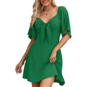 imageDokotoo Womens Dresses 2025 Summer Fall Deep V Neck Elegant Bow tie Mini Dress SXLDark Green