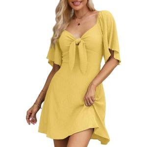 imageDokotoo Womens Dresses 2025 Summer Fall Deep V Neck Elegant Bow tie Mini Dress SXLYellow Cream