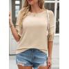 imageDokotoo Blouses for Women Dressy Casual Crewneck 34 Length Sleeve Womens Tops Loose Business Work ShirtsApricot
