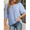 imageDokotoo Blouses for Women Dressy Casual Crewneck 34 Length Sleeve Womens Tops Loose Business Work ShirtsBlue