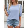 imageDokotoo Blouses for Women Dressy Casual Crewneck 34 Length Sleeve Womens Tops Loose Business Work ShirtsBlue