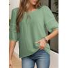 imageDokotoo Blouses for Women Dressy Casual Crewneck 34 Length Sleeve Womens Tops Loose Business Work ShirtsGreen