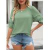 imageDokotoo Blouses for Women Dressy Casual Crewneck 34 Length Sleeve Womens Tops Loose Business Work ShirtsGreen