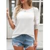 imageDokotoo Blouses for Women Dressy Casual Crewneck 34 Length Sleeve Womens Tops Loose Business Work ShirtsWhite