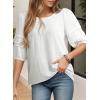 imageDokotoo Blouses for Women Dressy Casual Crewneck 34 Length Sleeve Womens Tops Loose Business Work ShirtsWhite
