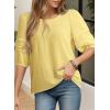 imageDokotoo Blouses for Women Dressy Casual Crewneck 34 Length Sleeve Womens Tops Loose Business Work ShirtsYellow Cream
