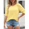 imageDokotoo Blouses for Women Dressy Casual Crewneck 34 Length Sleeve Womens Tops Loose Business Work ShirtsYellow Cream