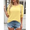 imageDokotoo Blouses for Women Dressy Casual Crewneck 34 Length Sleeve Womens Tops Loose Business Work ShirtsYellow Cream
