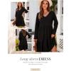 imageDokotoo Fall Dresses for Women 2025 V Neck Button Up Long Sleeve Empire Waist Ruffle Tiered Mini Dress with PocketsBlack
