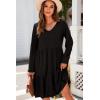 imageDokotoo Fall Dresses for Women 2025 V Neck Button Up Long Sleeve Empire Waist Ruffle Tiered Mini Dress with PocketsBlack