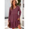 imageDokotoo Fall Dresses for Women 2025 V Neck Button Up Long Sleeve Empire Waist Ruffle Tiered Mini Dress with PocketsBurgundy