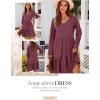 imageDokotoo Fall Dresses for Women 2025 V Neck Button Up Long Sleeve Empire Waist Ruffle Tiered Mini Dress with PocketsBurgundy
