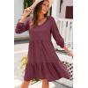 imageDokotoo Fall Dresses for Women 2025 V Neck Button Up Long Sleeve Empire Waist Ruffle Tiered Mini Dress with PocketsBurgundy