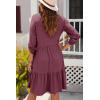 imageDokotoo Fall Dresses for Women 2025 V Neck Button Up Long Sleeve Empire Waist Ruffle Tiered Mini Dress with PocketsBurgundy