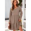 imageDokotoo Fall Dresses for Women 2025 V Neck Button Up Long Sleeve Empire Waist Ruffle Tiered Mini Dress with PocketsElmwood