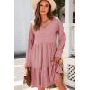 imageDokotoo Fall Dresses for Women 2025 V Neck Button Up Long Sleeve Empire Waist Ruffle Tiered Mini Dress with PocketsGossamer Pink