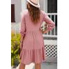 imageDokotoo Fall Dresses for Women 2025 V Neck Button Up Long Sleeve Empire Waist Ruffle Tiered Mini Dress with PocketsGossamer Pink