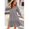 imageDokotoo Fall Dresses for Women 2025 V Neck Button Up Long Sleeve Empire Waist Ruffle Tiered Mini Dress with PocketsGray