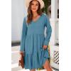 imageDokotoo Fall Dresses for Women 2025 V Neck Button Up Long Sleeve Empire Waist Ruffle Tiered Mini Dress with PocketsLapis