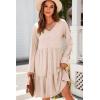 imageDokotoo Fall Dresses for Women 2025 V Neck Button Up Long Sleeve Empire Waist Ruffle Tiered Mini Dress with PocketsOatmeal