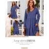 imageDokotoo Fall Dresses for Women 2025 V Neck Button Up Long Sleeve Empire Waist Ruffle Tiered Mini Dress with PocketsSail Blue