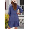 imageDokotoo Fall Dresses for Women 2025 V Neck Button Up Long Sleeve Empire Waist Ruffle Tiered Mini Dress with PocketsSail Blue