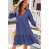 imageDokotoo Fall Dresses for Women 2025 V Neck Button Up Long Sleeve Empire Waist Ruffle Tiered Mini Dress with PocketsSail Blue