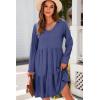 imageDokotoo Fall Dresses for Women 2025 V Neck Button Up Long Sleeve Empire Waist Ruffle Tiered Mini Dress with PocketsSail Blue