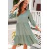 imageDokotoo Fall Dresses for Women 2025 V Neck Button Up Long Sleeve Empire Waist Ruffle Tiered Mini Dress with PocketsSmoke Green