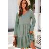 imageDokotoo Fall Dresses for Women 2025 V Neck Button Up Long Sleeve Empire Waist Ruffle Tiered Mini Dress with PocketsSmoke Green