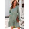 imageDokotoo Fall Dresses for Women 2025 V Neck Button Up Long Sleeve Empire Waist Ruffle Tiered Mini Dress with PocketsSmoke Green