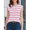 imageDokotoo Tank Top for Women 2025 Striped Casual Crewneck Sleeveless Lightweight Sweater Vest Knit Summer ClothesRose Stripe
