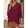 imageDokotoo Women Blouses Dressy Casual V Neck 34 Length Sleeve Womens Tops Business Work Blouses Office ShirtsBurgundy