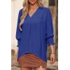 imageDokotoo Women Blouses Dressy Casual V Neck 34 Length Sleeve Womens Tops Business Work Blouses Office ShirtsDark Blue