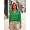imageDokotoo Women Blouses Dressy Casual V Neck 34 Length Sleeve Womens Tops Business Work Blouses Office ShirtsDark Green