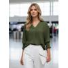 imageDokotoo Women Blouses Dressy Casual V Neck 34 Length Sleeve Womens Tops Business Work Blouses Office ShirtsJungle Green