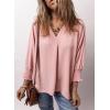 imageDokotoo Women Blouses Dressy Casual V Neck 34 Length Sleeve Womens Tops Business Work Blouses Office ShirtsPink