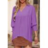 imageDokotoo Women Blouses Dressy Casual V Neck 34 Length Sleeve Womens Tops Business Work Blouses Office ShirtsPurple