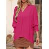 imageDokotoo Women Blouses Dressy Casual V Neck 34 Length Sleeve Womens Tops Business Work Blouses Office ShirtsRose