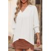imageDokotoo Women Blouses Dressy Casual V Neck 34 Length Sleeve Womens Tops Business Work Blouses Office ShirtsWhite