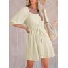 imageDokotoo Women Summer Dresses 2026 Square Neck Tie Waist Button Short Sleeve Pleated Ruffle Causal DressesApricot